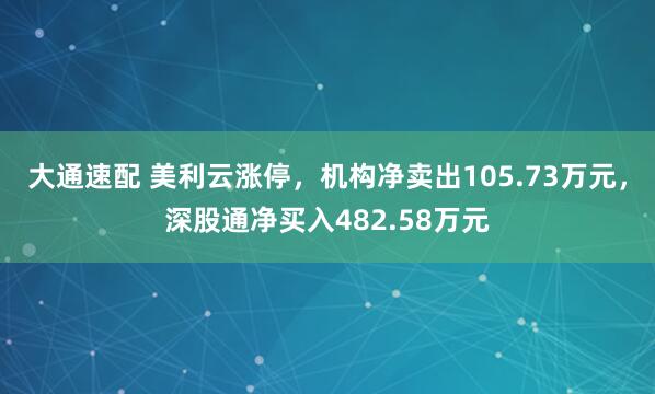 大通速配 美利云涨停，机构净卖出105.73万元，深股通净买入482.58万元